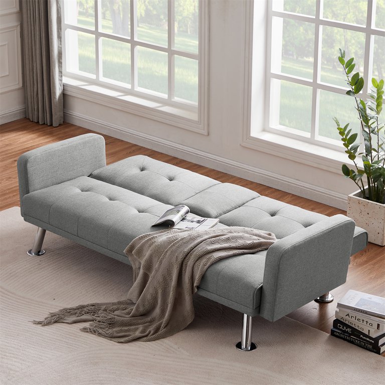 Livingandhome Sofa Bed 3 Seater Grey Fabric Tufted Convertible