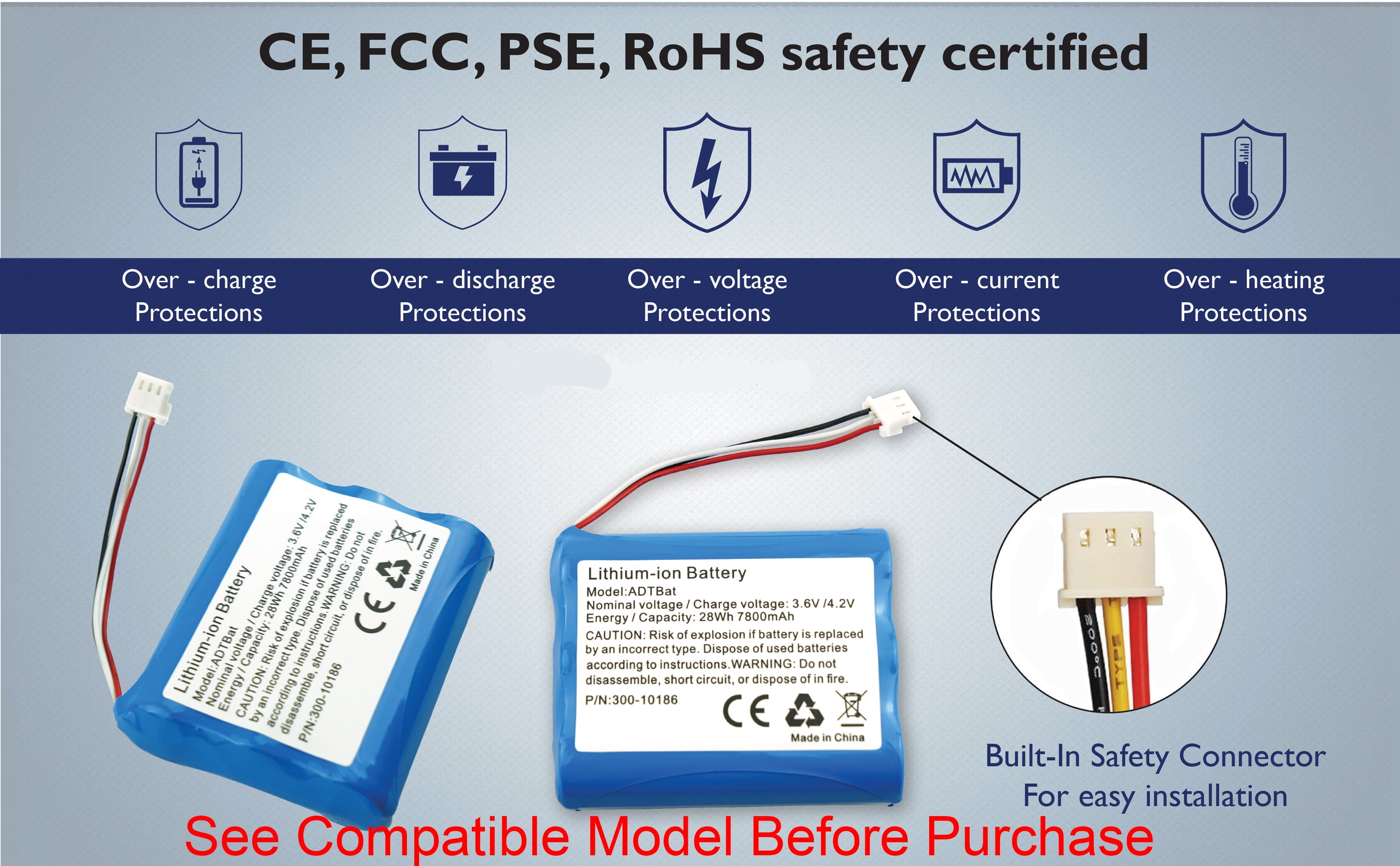 Replacement Battery 300-10186 for ADT Command ADT5AIO-1 ADT7AIO-1, Honeywell Pro 7 AIO5-2 7800mAh
