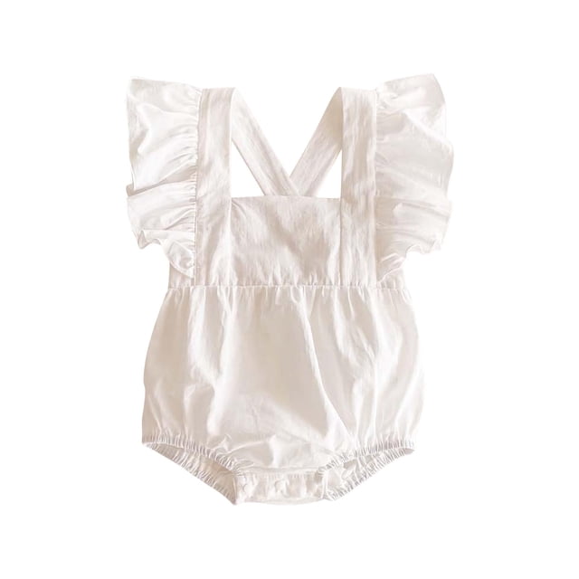 tarylea Toddler Girls Clothes Square Neck Sleeveless Ruffled Romper Cross Back Solid Color Stretch Jumpsuits Casual Breathable Summer Comfy Outfits for 0-10 Months