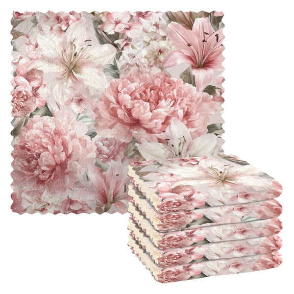 6 Pieces of Kitchen Towels 11x11Inch Kitchen Dish Cloths Kitchen Dish Towels Reuseable Cleaning Cloths Soft Elegant Flower Art