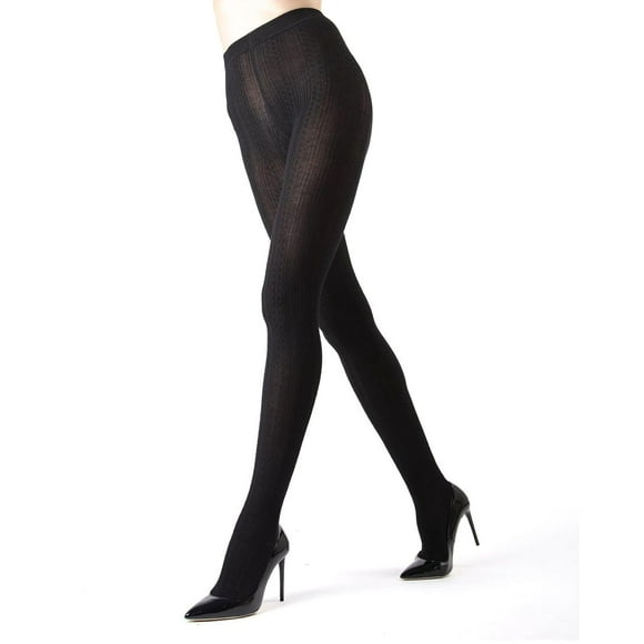 MeMoi Toronto Cable Cotton Tights for Women, Cozy and Breathable Sweater Tights, Super Warm Womens Tights - Sizes Small to X-Large, Black, Medium/Large