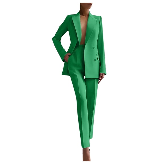 Juosiy Fashionable Elegance Business Suit for Women Solid Color Lapel Suit Top with Pockets and Straight Trouser Sets