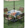 thumbnail image 4 of Outdoor Tablecloth with Umbrella Hole for Patio/Picnic/Party/Camping, Navy Blue Coastal Waterproof Table Cloth Square Cover Washable, Nautical Summer Beach Ocean Coral Wooden (54"x 54"), 4 of 9