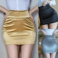 thumbnail image 5 of Fule Women Silky Short Skirt Plain Stretch Bodycon Package Hip Skirt Clubwear, 5 of 9