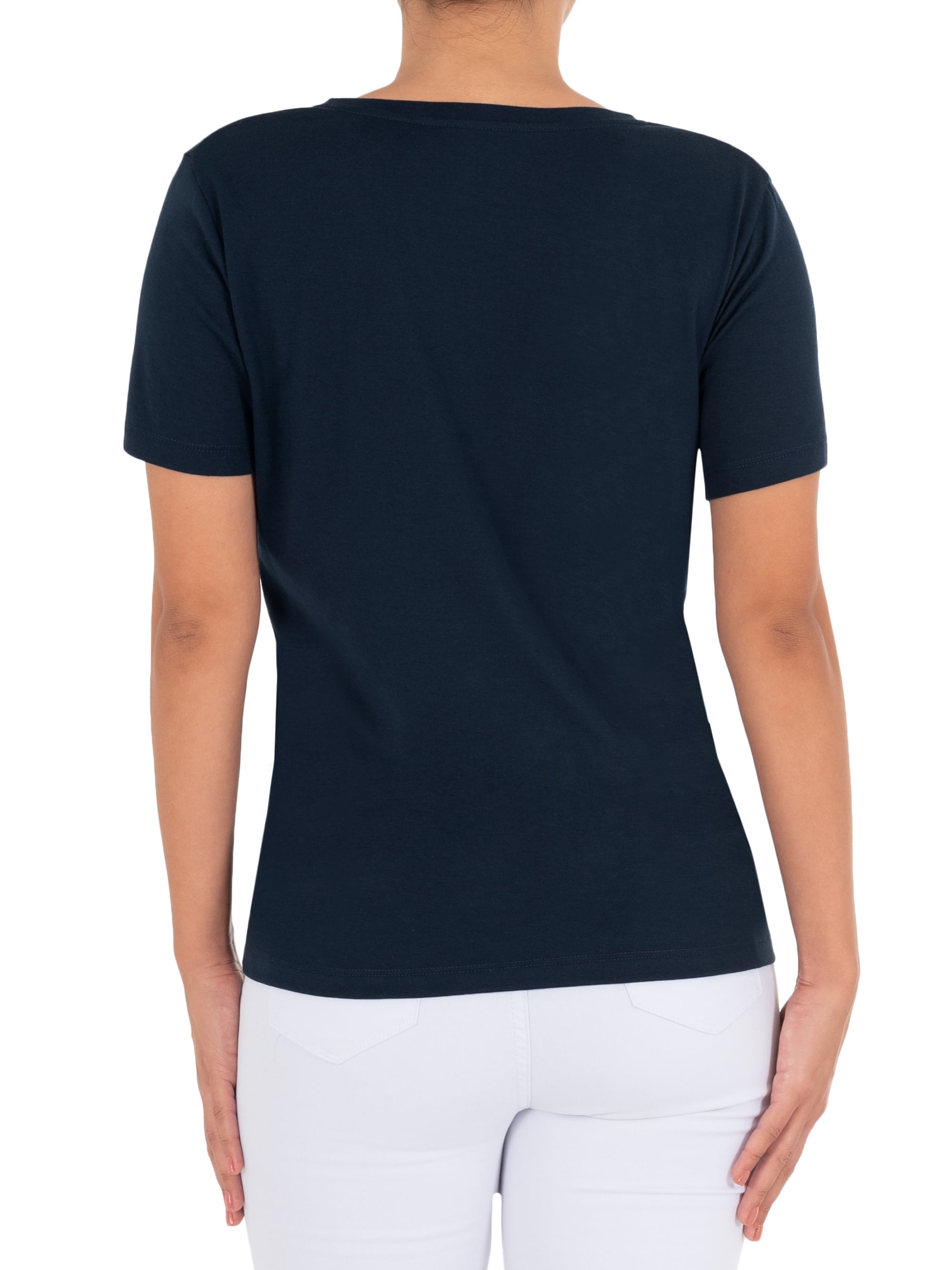 Time and Tru Women's Pima Cotton Blend V Neck Tee, 2-Pack, Sizes XS-XXXL