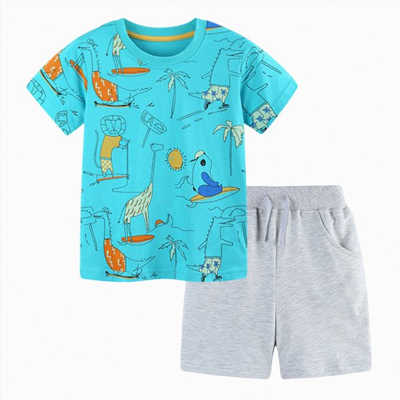 mgoYE Toddler Boy Dinosaur Summer Outfit 2T 3T 4T 5T 6T 7T Toddler Boy Clothes Set 2-Piece Size 6-7 Years