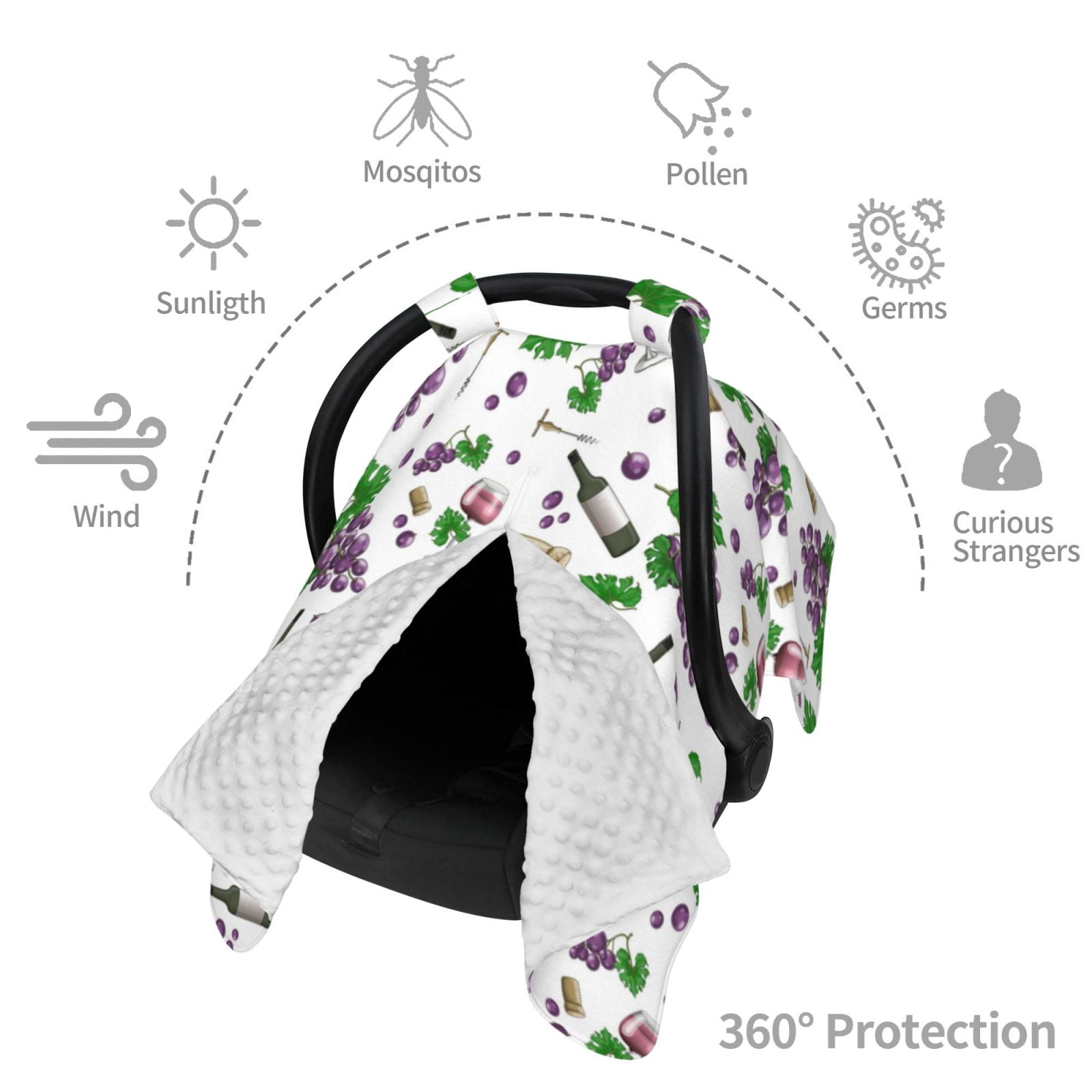 Car Seat Cover Baby - Wine Print Purple Breathable Infant Car Seat Cover for Baby Carseat, Lightweight Comfort Baby Essentials Must Haves Newborn Stuff for Girl Boy