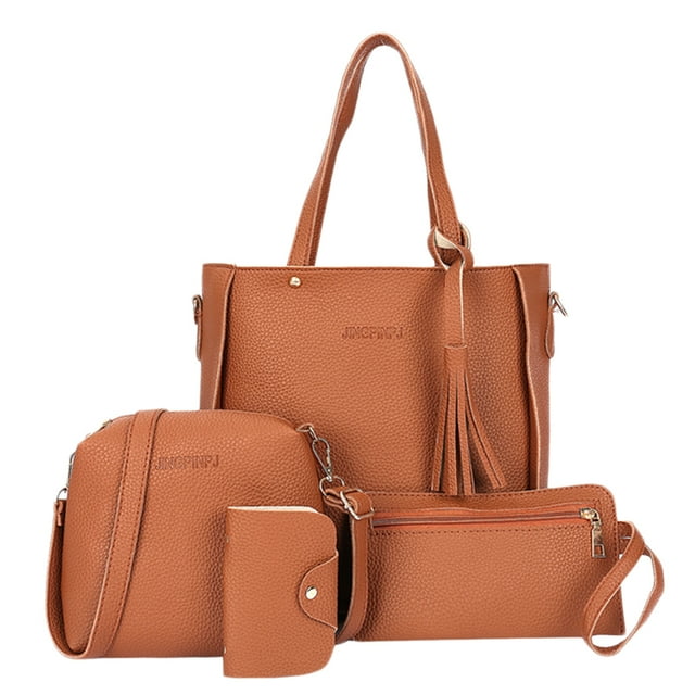 Coofit 4PCS Women Handbag Set Fashion Solid Color Creative Shoulder Bag Clutch Bag