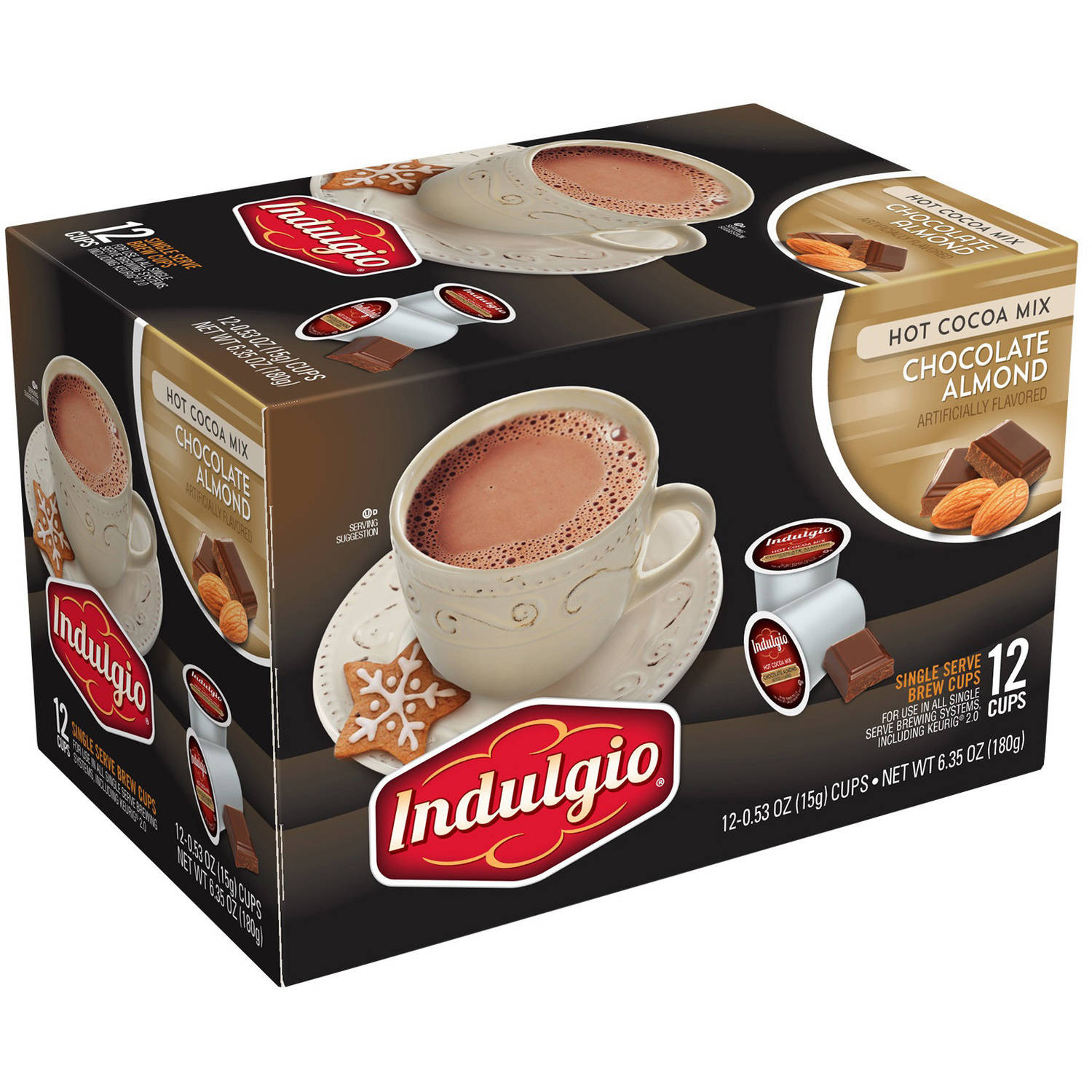 Indulgio Chocolate Almond Hot Cocoa Mix Single Serve Brew Cups, 0.53 oz, 12 count by Trilliant Food