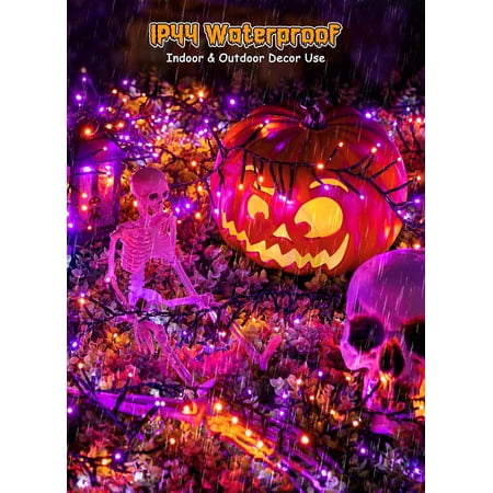 THESG-Halloween String Lights Outdoor Cluster Lights - 500 LED 25 Ft Orange Purple Twinkle Lights 8 Modes Timer Remote, Waterproof Plug in Halloween Fairy Lights for Indoor Outdoor Halloween Decorati