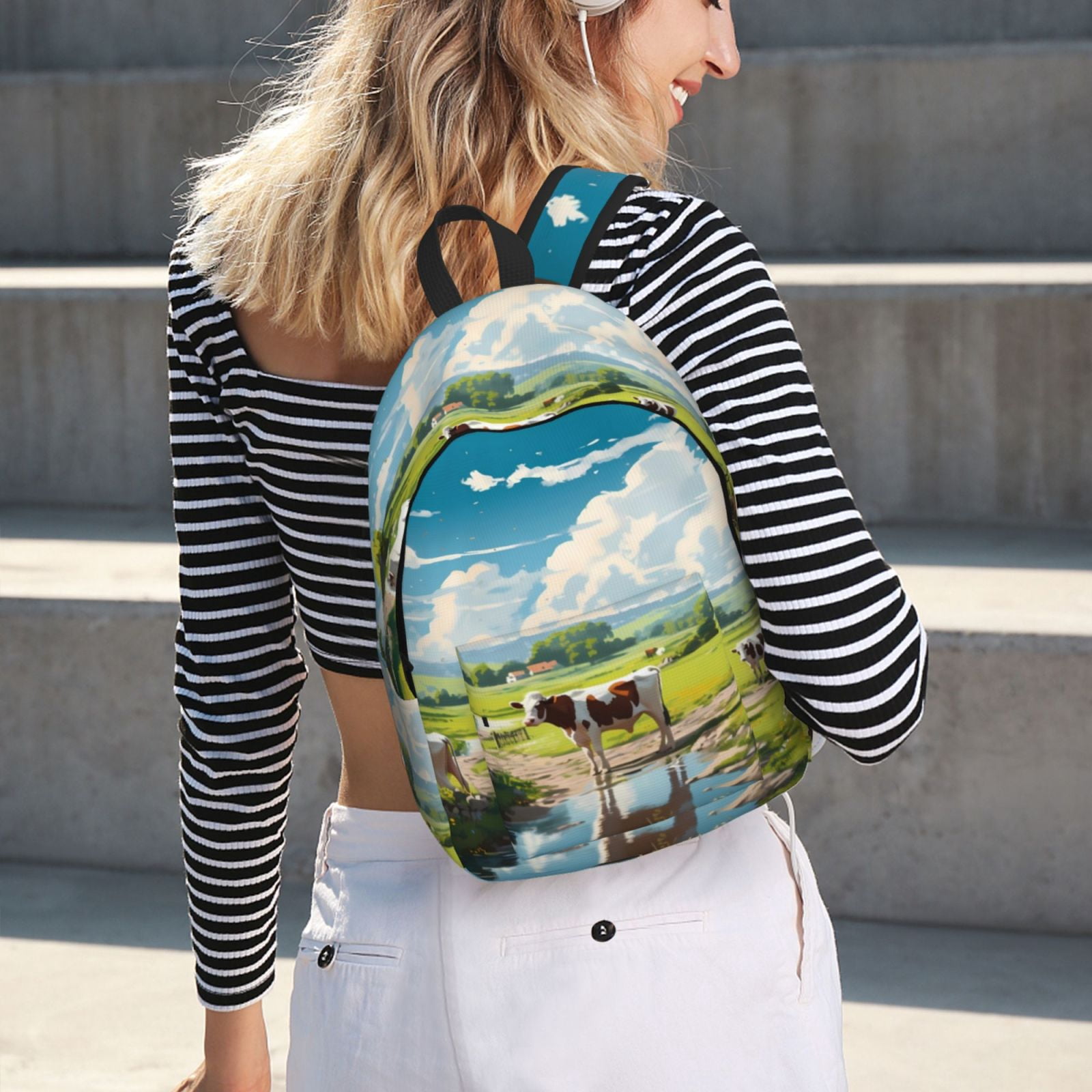 Vsdgher Countryside Farm Cow Print Canvas Backpack Travel Rucksack Unisex Knapsack 15.7/17.7Inch Laptop Backpack for Work,College -Medium