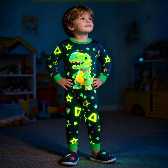 Gunia Kids Halloween Pajamas Boys Glow In The Dark Dinosaur Long Sleeve Crewneck Top And Pants 2 Piece Fall Pjs Holiday Party Sleepwear