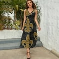 thumbnail image 3 of Black And Gold Fleur De Lis Sleeveless Dress Dresses Women Summer Evening Dresses Ladies Bohemia Long Dresses, 3 of 9