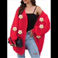thumbnail image 2 of Suéteres Femeninos con Cuello en V, Larga, Estampado Floral, de Punto Abierto, Sin Botones, de Moda, para Exteriores. Gran Rojo Talla Única, 2 of 8