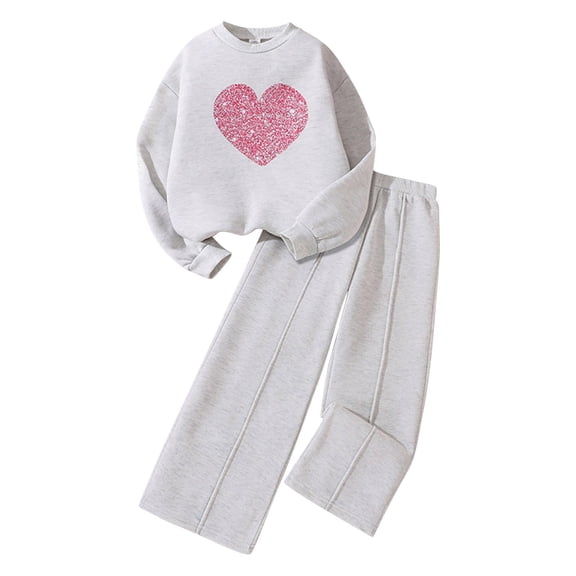 EnJoCho Girls Prepy Athleti𝖼 Jogger Set Cute Heart Cotton Long Sleeve Pullover Sweatshirts Elastic Waist Plain Baggy Pants Outfit School Fashion Wear
