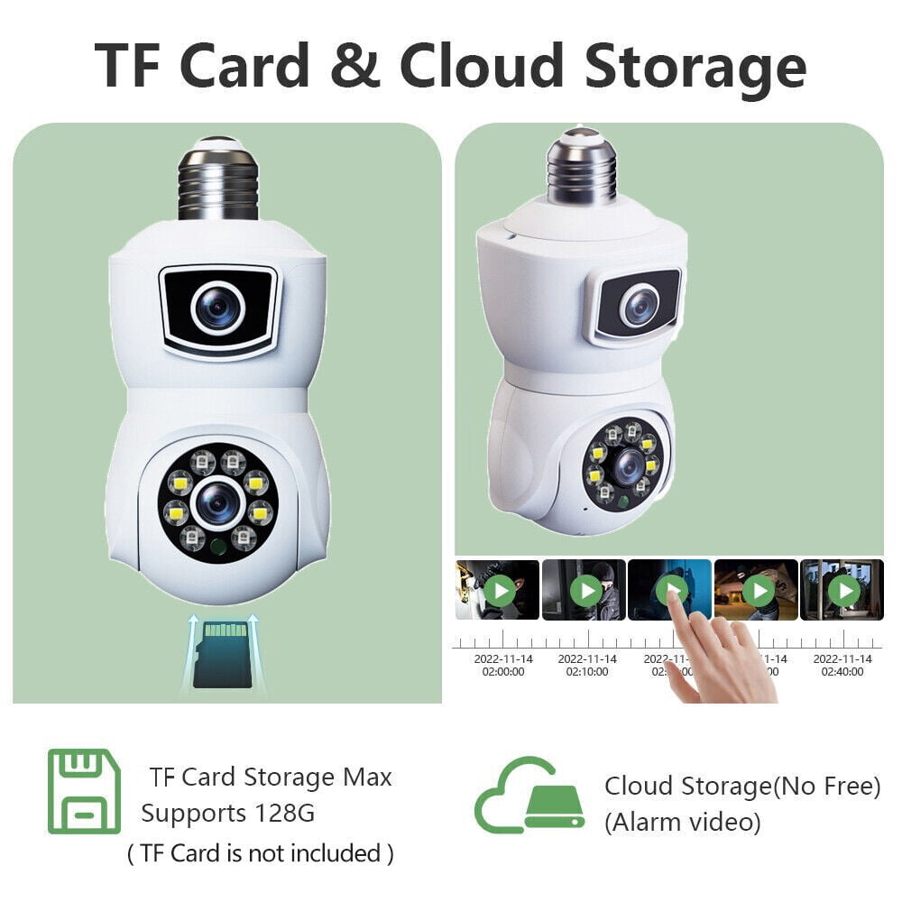 PTZ 2MP 1080P WIFI Camera Dual Lens Security Light Bulb Cam Baby Monitor E27