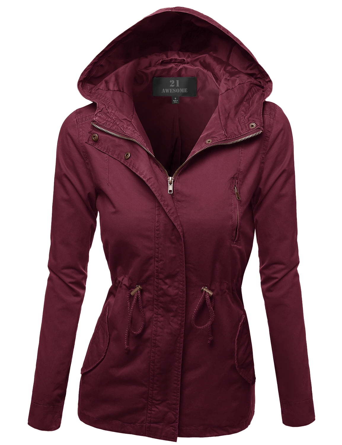 FashionOutfit Women's Hooded Drawstring Military Jacket Parka Coat Outerwear by