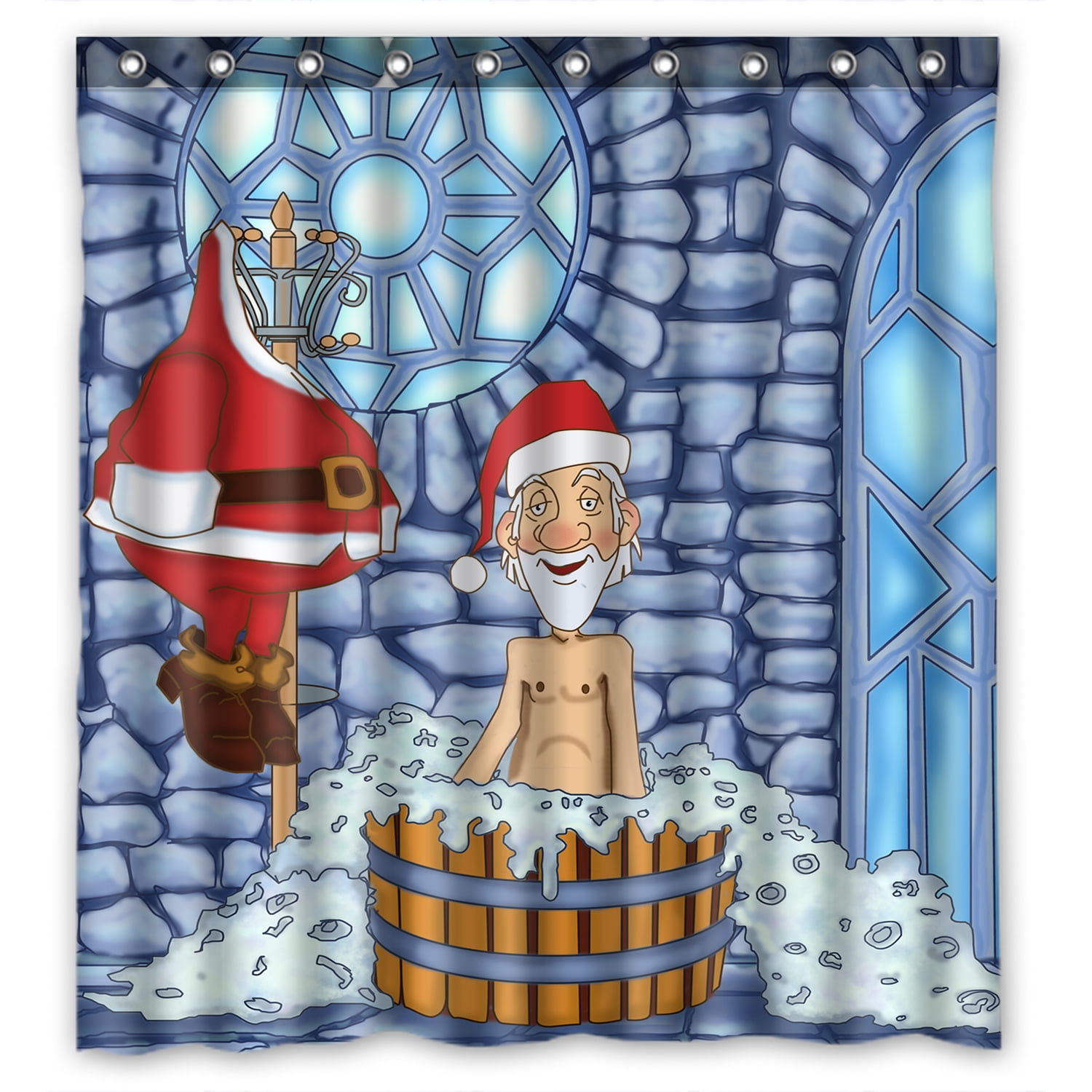 YKCG Funny Christmas Holiday Santa Claus Shower Curtain Waterproof