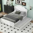 thumbnail image 3 of [Luckynote]Full Size Wood Platform Bed with Headboard and Twin Size Trundle, White, 3 of 10