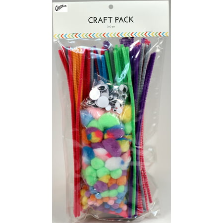 Craft Kit Value Pack - Bright Colors - 350 Pieces - Includes Pom Poms, Googly Wiggle Eyes, and Chenille Stem Pipe Cleaners, DIY School Art Projects Kids Crafts