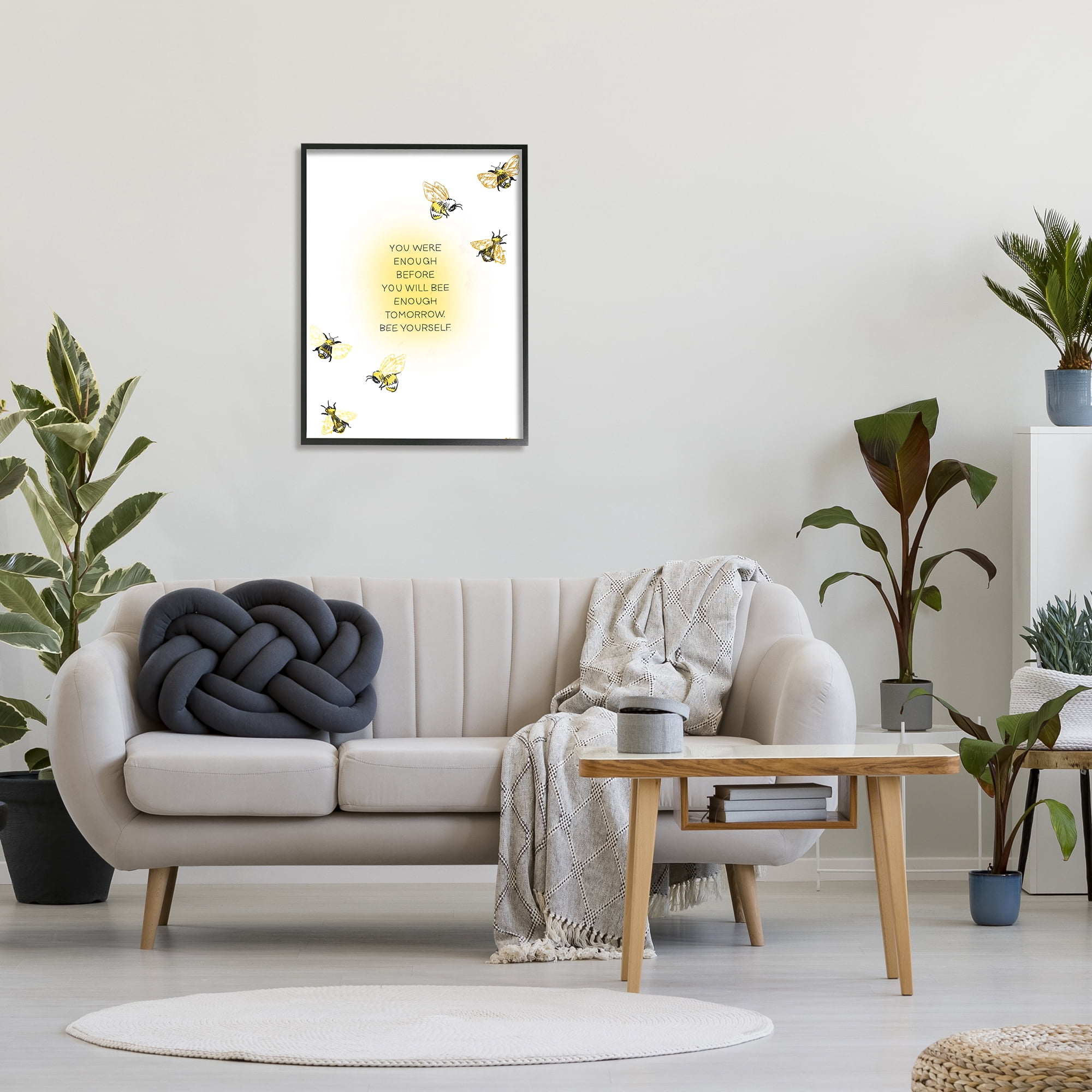 Stupell Industries Bee Yourself Phrase Animals & Insects Painting Black Framed Art Print Wall Art, 24 x 30