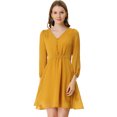 thumbnail image 1 of INSPIRE CHIC Women's Solid Cute V Neck Half Sleeve Flowy A-Line Chiffon Dress, 1 of 6