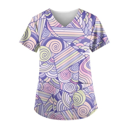 

XHJUN Scrub Tops Women Plus Size Valentine s Day Nurse Uniform Queen Of Hearts Print V Neck Nurse Shirts Purple XXXXXL