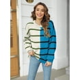 thumbnail image 2 of ORUYROP Pull à Rayures pour Femmes Col Rond Manches Longues Tricoté Bloc de Couleur Décontracté Léger, Bleu, Large, 2 of 5