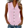 thumbnail image 3 of Rvasteizo Tank Tops for Women Stripe Print Casual Sleeveless Turn Down Doll Collar Slub Linen Button Open Cardigan Light Summer Ladies Camisole, 3 of 5