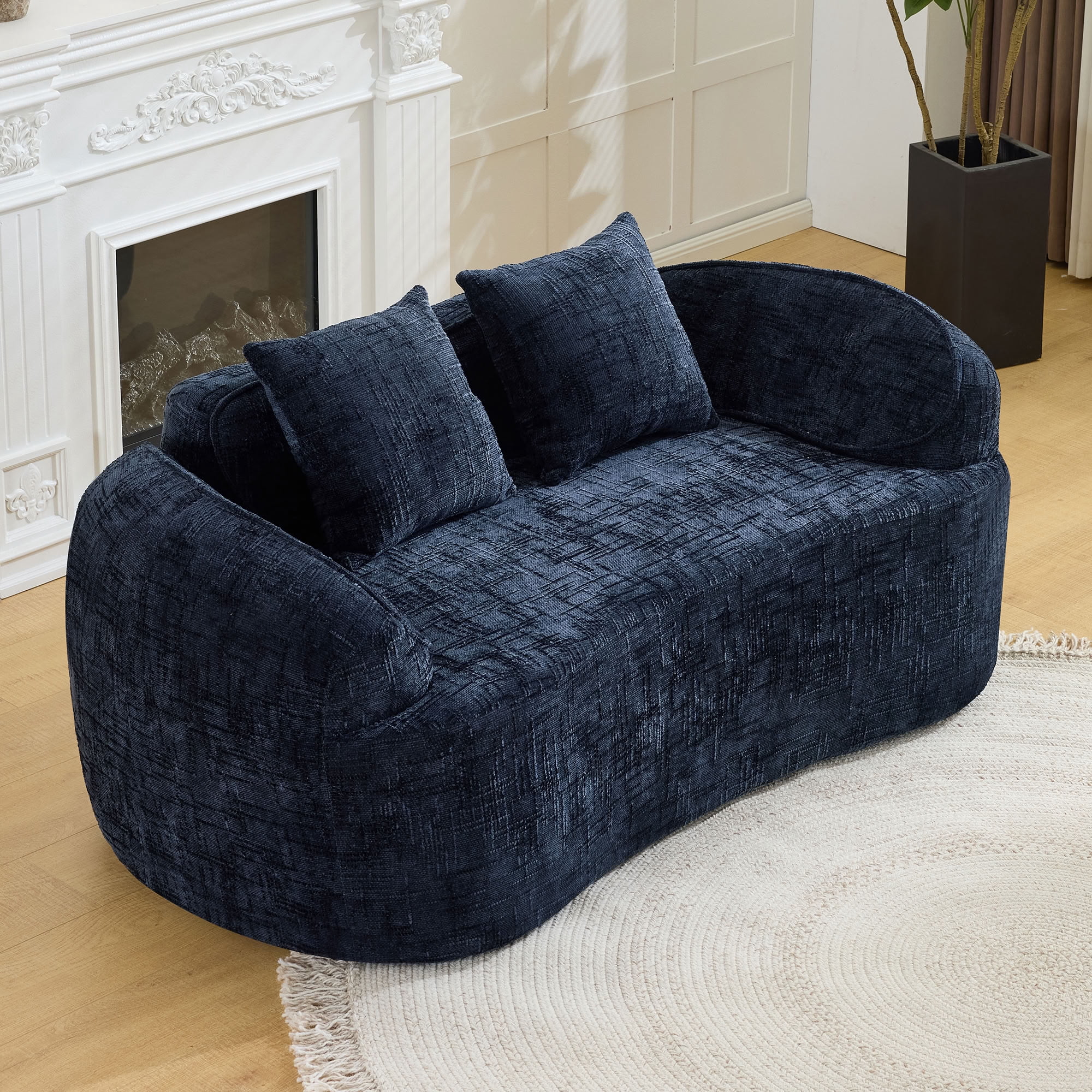 MAYEERTY Curved Compressed Loveseat Sofa, Chenille 2-Seat Upholstered Couch with 2 Pillows, No-Assembly for Small Apartment Living Room Bedroom