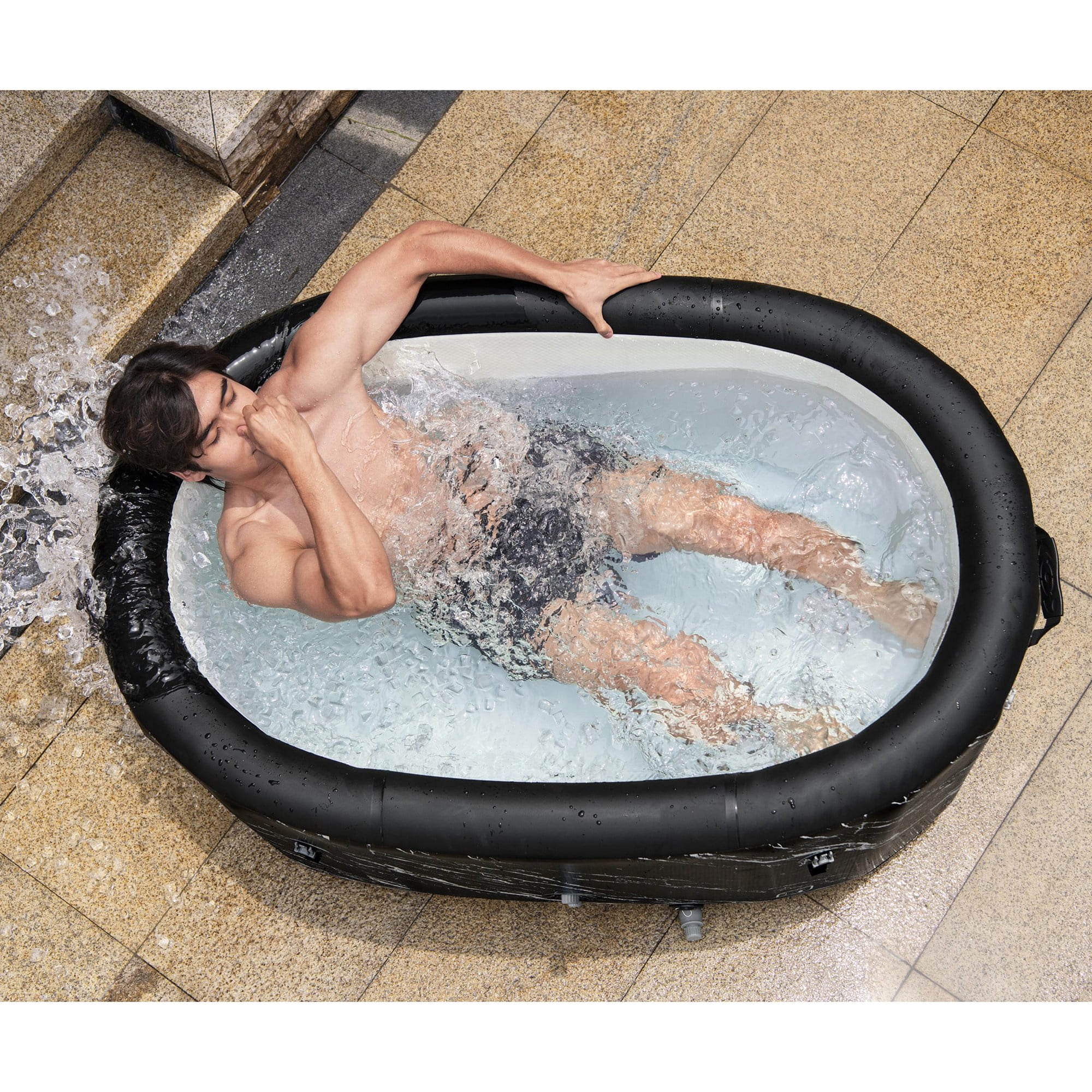 SaluSpa: Glacial Dip - Cold Plunge Inflatable Tub - 60x36x28", Black Marble, Ice Bath, FortiFiber, Polar Shield Year Round Use, Cover & Storage Bag