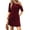 Burgundy, variant on Women's Asymmetrical Neck Short Sleeve Mini Dress with Sheer Body and Stretch 95% polyester 5% spandex classic fit