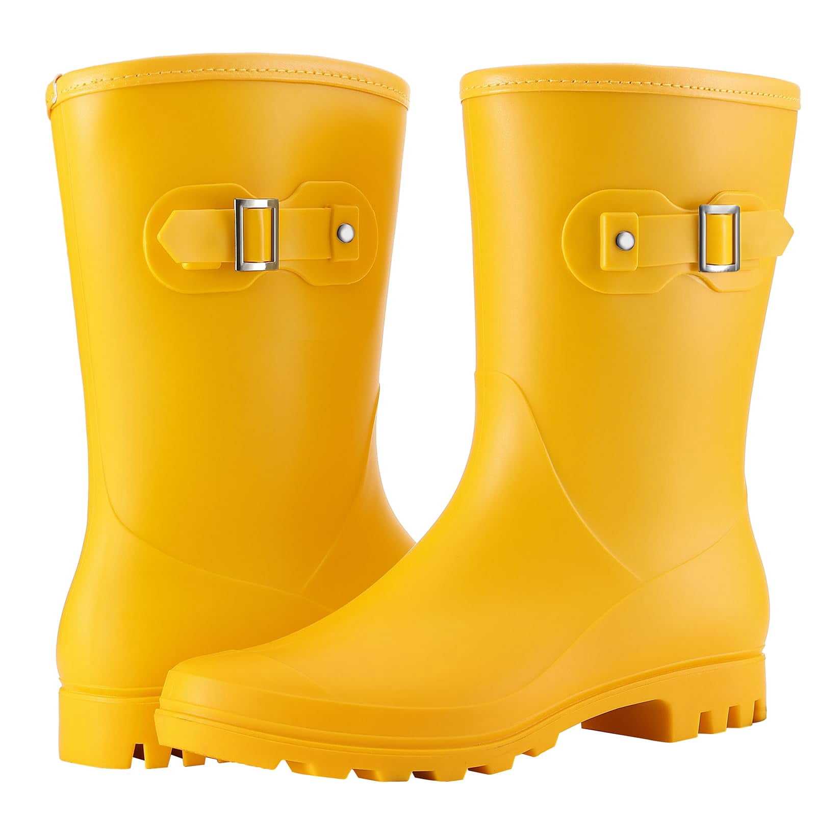 Litfun Mid Calf Rain Boots for Women Waterproof Garden Shoes, Yellow, Size 8