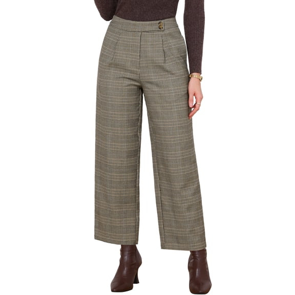 INSPIRE CHIC Plaid Pants for Women Business Casual Back Elastic Waist Straight Slacks Work Trousers with Pockets XS Plaid