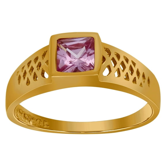 10k Yellow Gold Princess-cut Purple Cubic Zirconia Birth Stone Ring 5.3mm Long Ring for Women
