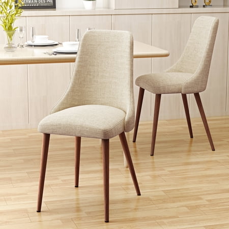 Mid-Century Modern Dining Chairs Set of 2 | Suitable for Casual and Formal Dining | Polyester Upholstery Wood Look Legs | Curved Back for Body-Friendly Comfort