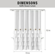 Seasonwood Farmhouse Ruffle Shower Curtain with Buttons and 12 Hooks for Bathroom, White, 72 x 72
