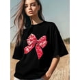 thumbnail image 4 of Camiseta de mujer, camisetas de manga corta, tops casuales, camiseta de cuello redondo con lazo para el Día de San Valentín para mujer, 4 of 8
