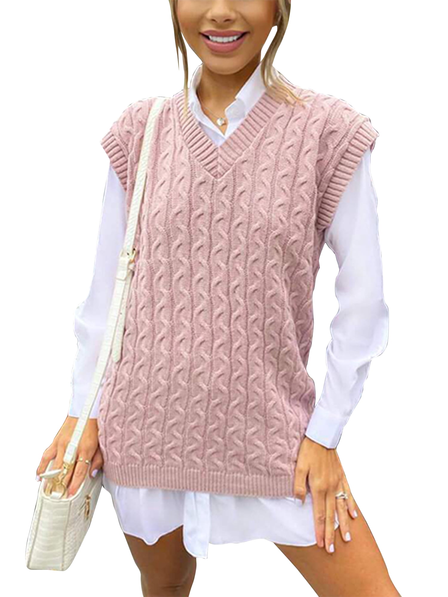 Schelden hoofdstuk bedrijf Lumento Womens Cable Knit Oversized Sweater Vest Sleeveless V Neck Pullover  Vintage Tops - Walmart.com