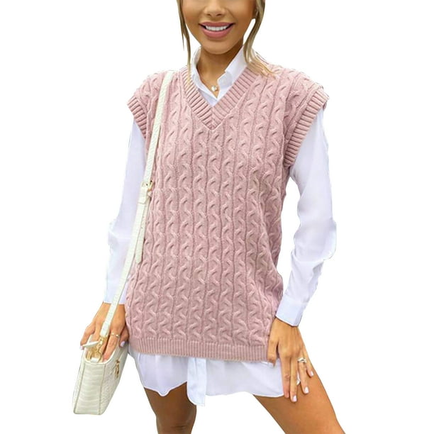 Lumento Womens Cable Knit Oversized Sweater Vest Sleeveless V Neck Pullover  Vintage Tops - Walmart.com