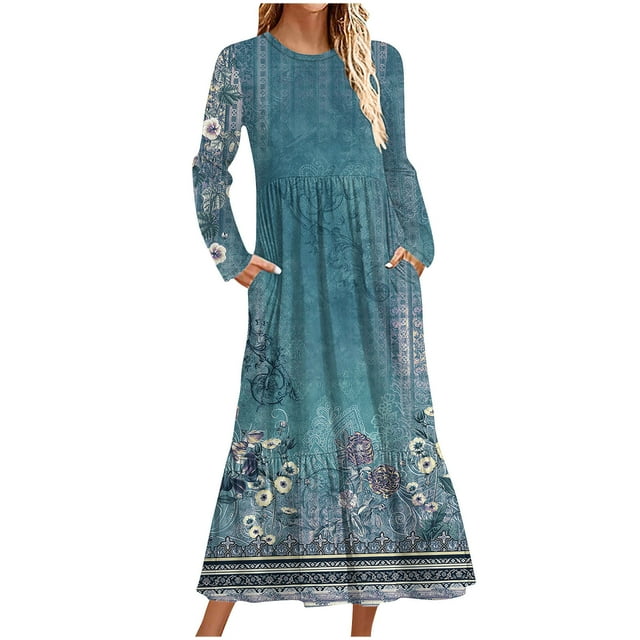 Birdeem Robe à Manches Longues pour Femmes Mode Hiver Décontractée Imprimée Manches Longues Col Rond Chemises pour Femmes