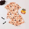 thumbnail image 4 of Ulitacool Womens Pajamas Halloween Fall Sleepwear Short Sleeve Pjs Set Notch Collor Nightwear Cartoon Prints Jammies Cartoon Prints Tops Shorts Durable Homewear Orange M, 4 of 7