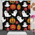 thumbnail image 1 of Whimsical Halloween Shower Curtain with Pumpkins, Ghosts & Roses, 1 of 4