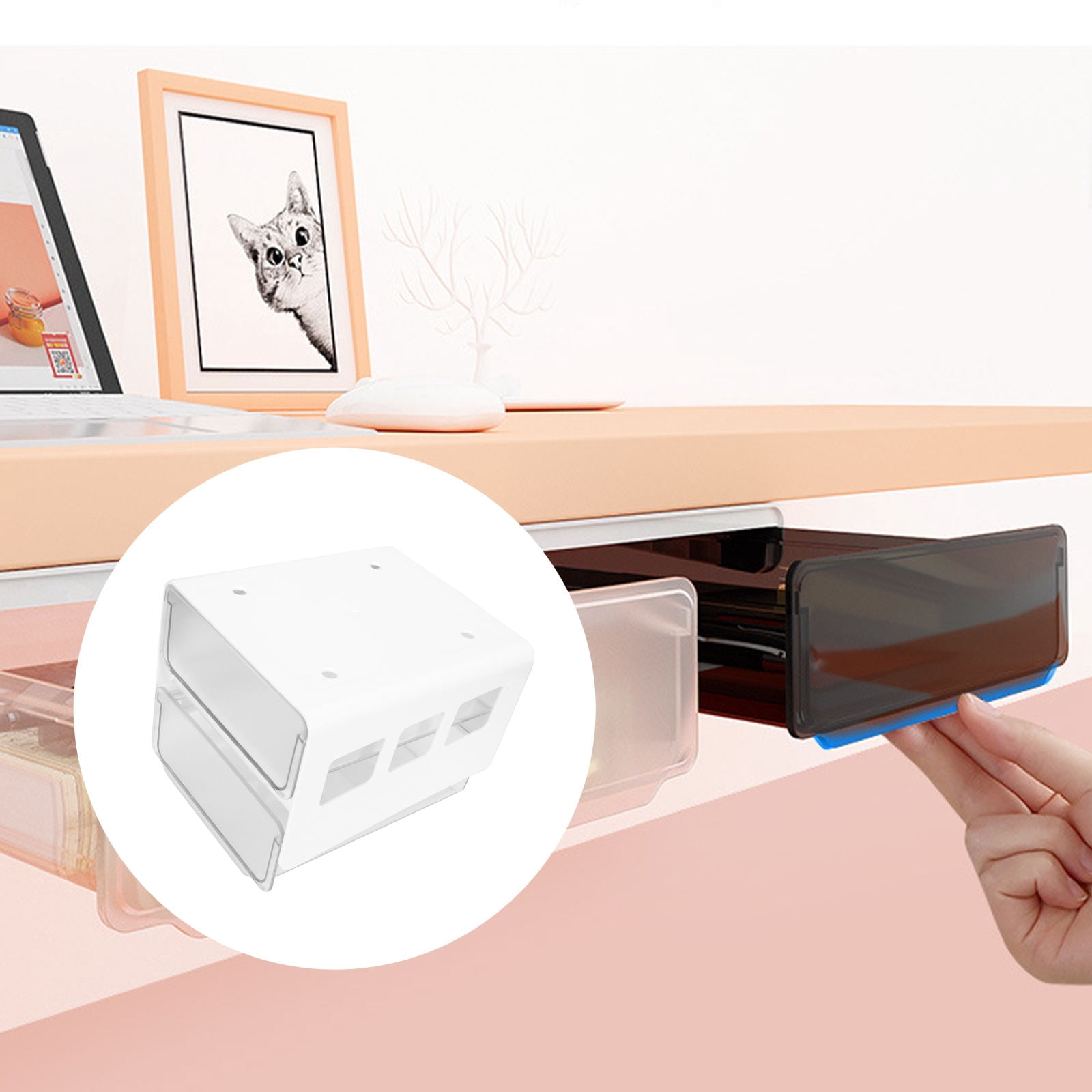 BESTYASH White Under Desk Storage Drawer for Pens, Documents, and Office Supplies, Multi-Purpose Hidden Organizer 7.5x2.5x3.5 Inches
