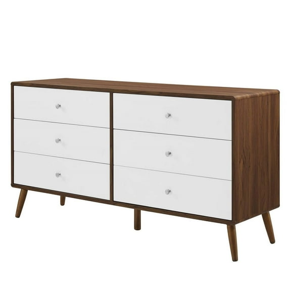 Dresser Drawer Chest, Walnut White, Wood, Mid Century Bedroom Living, Modern Contemporary HB35866