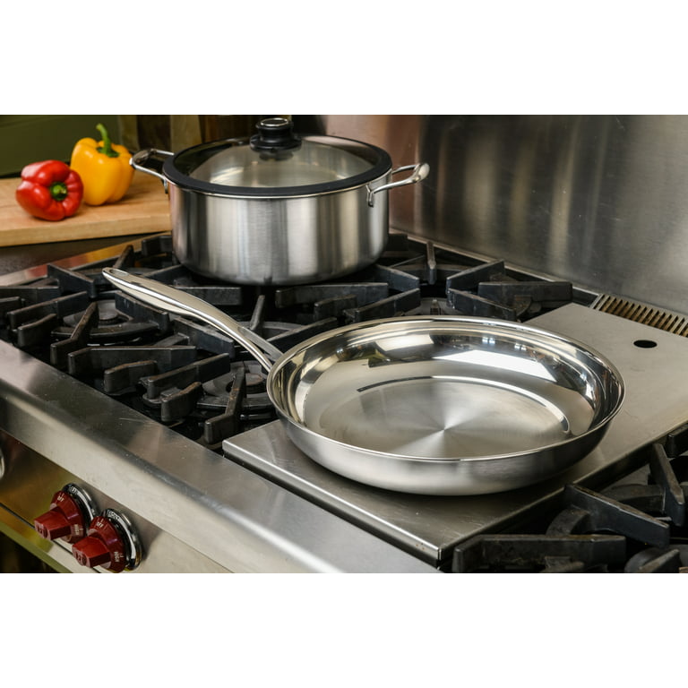  Black Cube Stainless Steel 12.5-inch Frying Pan, 3 Ply  Professional Grade Steel Skillet, Sliver, Dishwasher Safe.: Home & Kitchen
