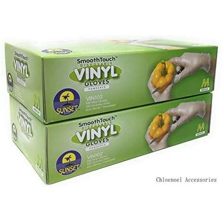 

200 Disposable Vinyl Gloves Non-Sterile Powdered Easy Slip On/Off Smooth Touch Food Service Grade Medium Size [2X100 Pack]