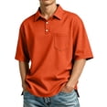 thumbnail image 3 of GrmtClth Men's Polo Shirts Loose Fit Half Sleeves Soft Touch Poly Buttons Chest Pocket Solid Color Lightweight Casual Polo Shirt for Men Daily Walking Vacation Weekend Outfits Vermilion M, 3 of 9