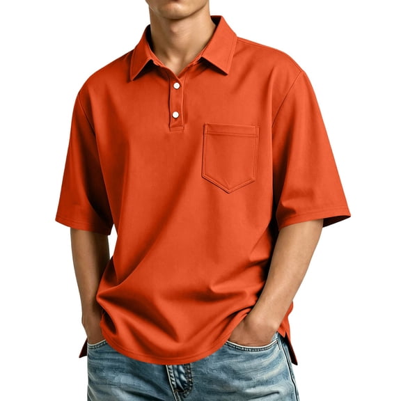 Resicozy Polo Shirts for Men Short Sleeve Collared Golf Shirt with Pocket 2026 Vermilion 2XL