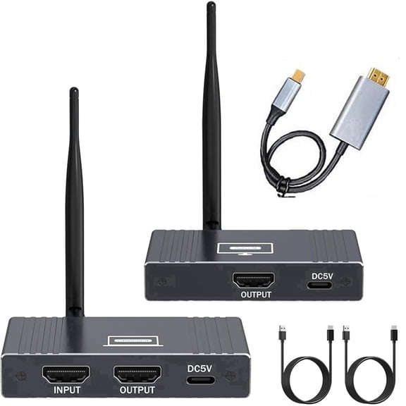 Wireless HDMI Transmitter and Receiver, 5.8GHz Wireless HDMI Extender Kit, Transmission Distance Up to 656ft/200m, Supports 1080P@60Hz, Suitable for Home & Office